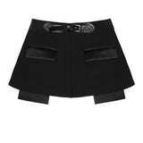 2023 New Spring Autumn High Waist Black Beading Blingbling Spliced Personality Short Half-body Skirt Women Fashion