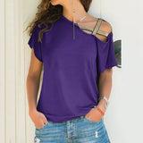 Explosion Casual Slanted Shoulders Cross Irregular Short-Sleeved Print Women