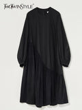 TWOTWINSTYLE Black Loose Dress For Women O Neck Lantern Sleeve Casual Loose Midi Spring Dresses Female Fashionable New