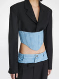 Toloer New Fashion Long-Sleeved Suit Jacket Splicing Jeans Waist To Show Thin After The Zipper Suit Jacket-Outfit