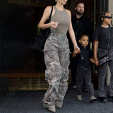 Toloer Design Street Style High-Waisted Wide-Leg Pants Spring 2024 New Fashion Tie-Dye Camouflage Multi-Pocket Cargo Pants-Outfit