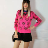 Quality Runway Designer Cat Print Knitted Sweaters Pullovers Women Autumn Winter Long Sleeve Harajuku Sweet