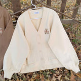 Deeptown Japan Style Kawaii Bear Sweater Cute Cardigan Embroidery Vintage Knitwear Korean Winter 2021 Casual Long Sleeve