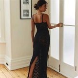 Toloer New Women's Fashion One-Word Collar Sexy Perspective Lace Slim Halter Dress-Outfit