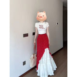 Shoulder Short-Sleeved T-Shirt Crumm Skirt Suit Women's Summer New High-End Temperament Sweet