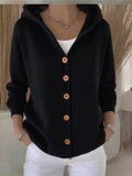 Knitted Hooded Sweater Button Open Shirt Jacket Autumn And Winter New Solid Color Casual Fashion