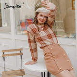 Women geometric khaki knitted sweater women casual Houndstooth lady pullover sweater female Autumn winter retro