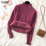 Turtleneck Plus Velvet Slim Sweater Women Winter Warm 2022 New Thicken Knitted Pullover Casual Fleeve Lined Bottomed