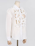 Toloer Autumn New Fashion Leisure Three-Dimensional Flower Splicing Advanced Sense Single Breasted Hollow Out Long Sleeve Shirt Female-Outfit