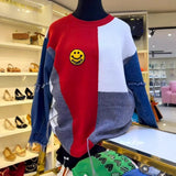 And Winter Cowboy Sleeve Splicing Bumpy Smiley Face Loose-Fitting Sweater Round Collar Knitted Bottoming Shirt