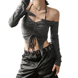 Toloer Summer Women's Solid Color One-Line T-Shirt-Outfit