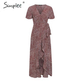 Party Leopard print party dress Sexy V-neck short sleeves dots wrap dress Women elegant split lace ruffled belt long