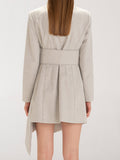 Fashion Women's Blazer Notched Collar Double Breasted Long Sleeve Belt Waist Gray Long Suit Jackets Spring 2023 New