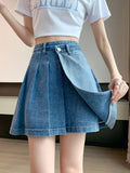VAREY LIN New Summer Irregular Denim Shorts Skirts Women Casual Buttons High Waist A-line Shorts Lady Fashion Blue