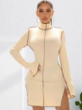 Plus Size High Collar Long Sleeve Bodycon