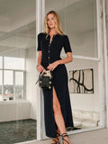 New Women's Fashion Temperament Collar Single-Dcupuncture Dress Retro Knitted Long