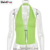 Puss Sexy Chic Cyber Y2K Summer Tank Tops Backless Trend Solid Bandage Camisole Party Sleeveless Streetwear Vest