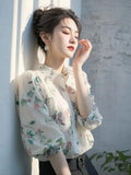 Toloer Collar White Floral Spun Shirt Female Senior Design Sense Unique To Beautiful Shirt