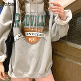 Korean Fashion Hoodies for Women Hooded Warm Fleece Gray White Sweatshirt Female Winter Loose Leisure M-XL Size Print