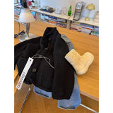 High-End Feeling Black Collar Soft Jasmine Sweater Coat Autumn And Winter New Thick Loose Knitted Shirt