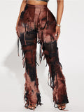 Fashion Women Casual Pant Fringe Lace-up Contract Color Slim Designer Floor-length Boot Cut Female Summer 2023 New