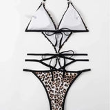 New Sexy Leopard-Print Conjoined Drawstring Strap Swimsuit