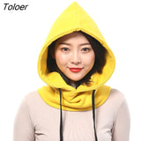 Winter Thick Hat Warm Thick Ear Neck Protection Beanies Women Men 2 Layer Hooded Collar Removable Drawstring