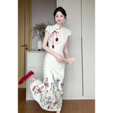 Chinese Temperament High-End Printing Slim Thin Cheongsam Dress Women's Summer New National Style Long