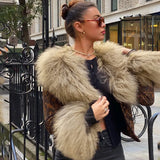 Sweetown Fur Trim Leopard Jackets Y2K Coats Women Vintage Grunge High Street Outwear Button Up Elegant Fashion Autumn