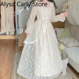 Party 2022 Spring Lolita Party Midi Dress Women Lace Patchwork Vintage Fairy Dress Female Casual Ruffles Korean Fashion Princess