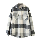 Loose Casual Wool Plaid Jacket Women Turn Down Collar Fashion Coat With Pockets Autumn Long Sleeve Ladies Jackets