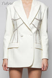 Fashion Women's Blazer New Notched Long Sleeves Solid Spliced High Waist Slim Suit Jackets Female Tide Summer 2023