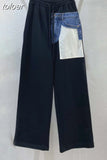 Casual Hit Color Wide Leg Pants For Women High Waist Patchwork Pocket Straight Loose Trousers Female 2023