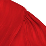 Red Formal Puff Sleeves Ruffle Peplum