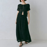 Women's Clothing 2025 Spring And Summer New Solid Color Round Collar Folded Single Buckle Top High Waist Skirt