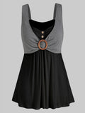 Tank Top Women Fake Two piece Button Detail Shirts Summer Ladies Casual Sleeveless Loose Shirt Tops Black