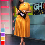 Dress Women's Dress 2025 Summer Short Sleeve High-Waisted Yellow Folded Dress African Large-Size