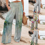 Women's Four-Sided Bullet-Print Trousers High-Waisted Straight-In-Bag Casual Broad-Legged