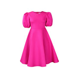 Round Collar Temperament Bubble Sleeves To Close The Waist Of Elegant A-Character