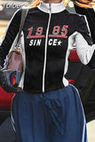 Print Fashion Y2K Jackets Long Sleeves Patchwork Turn Down Neck Coats Streetwear Autumn Cute Zip Up