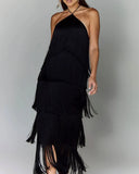 Fashion Hanging Neck Solu Back Open