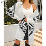 Hooded Women's Long Cardigan Casual Knitted White Sweater For Women Fashion Plush Jacket Autumn Winter Streetwear