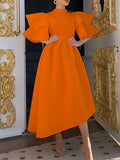 Women's 2025 Summer New Double-Layered Lotus Leaf Sleeves Pure-Colored Dress