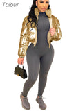 Silver Glossy Puffer Jacket Zip Up Shiny Bubble Coat Streetwear Women Clothing Winter Baddie Clothes