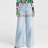 Toloer Design Sense Set Diamond Wide Leg Pants Spring 2024 New Fashion High Waist Nail Bead High Sense Jeans Woman-Outfit
