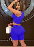 Sexy V-neck Sleeveless High Waist Lace Up Skinny Two Piece Shorts