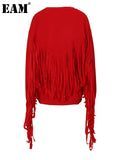 Loose Fit Back Tassels Irregular Sweatshirt New Round Neck Long Sleeve Women Big Size Fashion Spring Autumn 2023