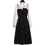 Summer New Polo Long Sleeve Asymmetric Spliced Chiffon Shirt Office Temperament Mini Party Dress Elegant Women's