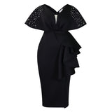 Summer Sexy V-Necked Lotus Leaf Side Open Nail Bead Party Dress Famous Temperament Banquet
