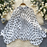 Top Spring Fashion Bow Tie With Lantern Sleeves Long Sleeves Loose Shirt